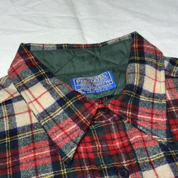 Pendleton Flannel Jacket Mens L Red Plaid Board Pockets 100% Virgin Wool VTG 60s - Picture 6 of 11